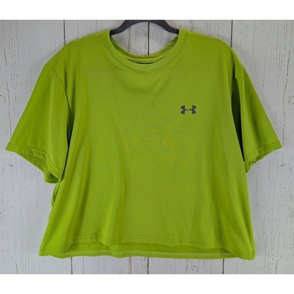 Under Armour Size XL Heatgear Lime Green Short Sleeve Active Boxy Crop Top - Picture 1 of 7
